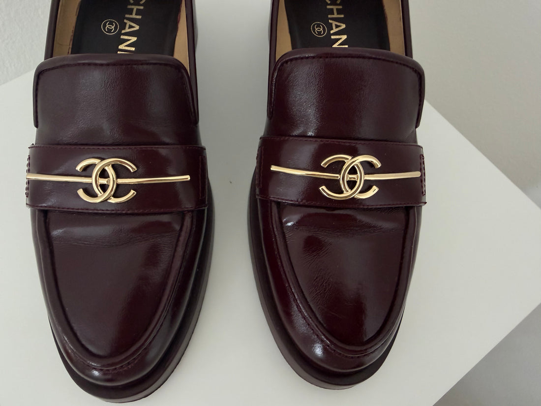 Chanel Burgundy Loafers, 38